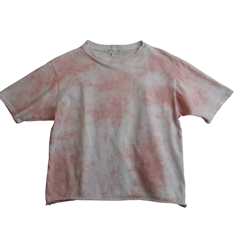 Joah Brown Cropped Tee S/M Pink White Tie Dye‎ Bandier Raw Hem Boxy T Shirt Top
